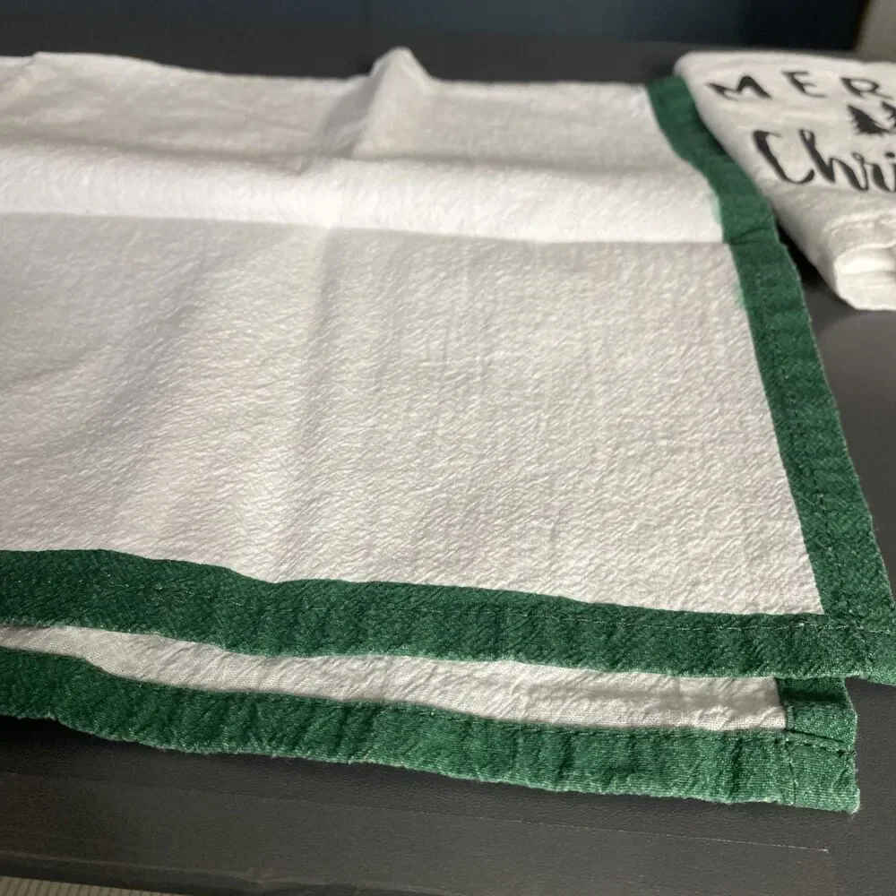 2 Christmas Kitchen Hand Towels Cotton White Holiday Decor